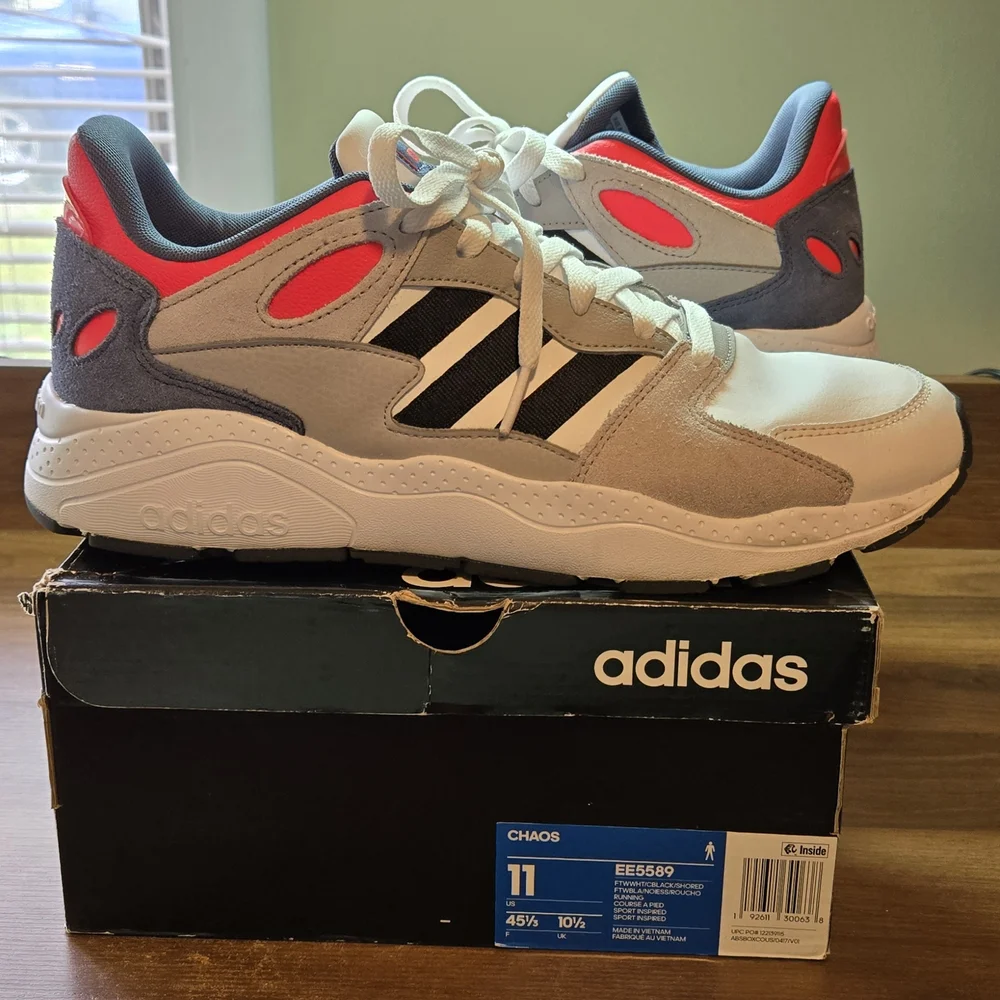 Adidas Chaos Solar Red Men's Athletic Shoes - White, Gray, and Red